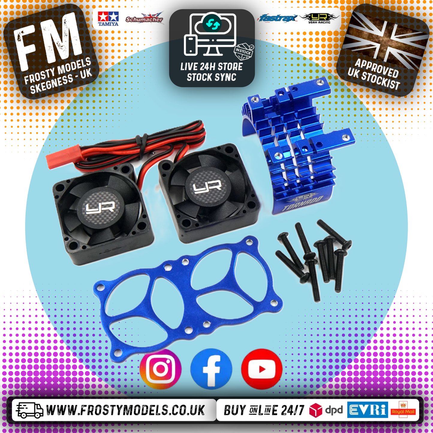 Yeah Racing - Aluminium 540 550 Motor Heat Sink w/Twin Tornado High Speed Fan Blue - YA-0643BU