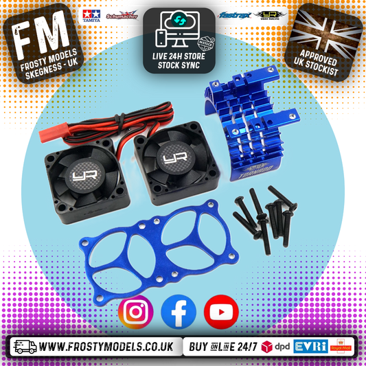 Yeah Racing - Aluminium 540 550 Motor Heat Sink w/Twin Tornado High Speed Fan Blue - YA-0643BU