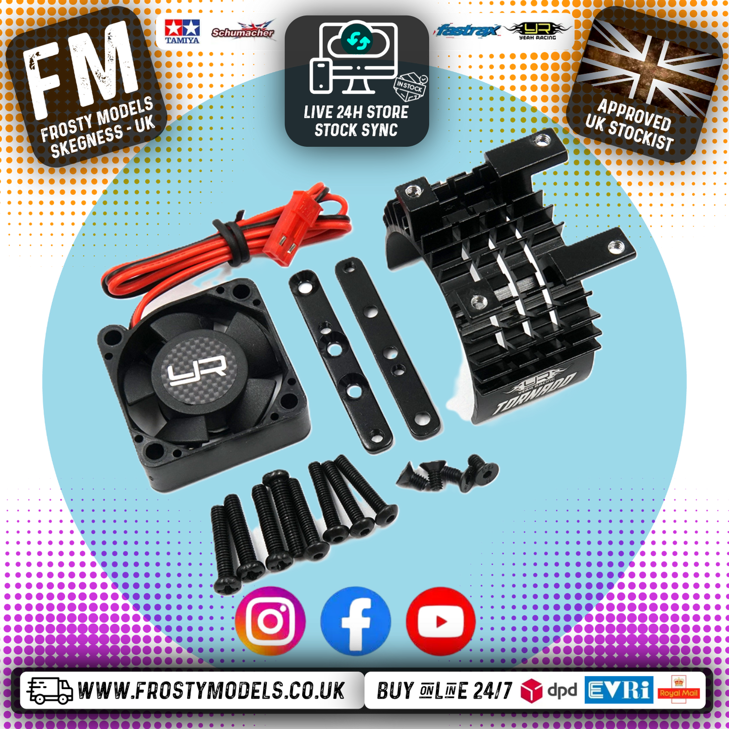Yeah Racing - Aluminium 540 550 Motor Heat Sink w/Twin Tornado High Speed Fan BLACK - YA-0653BK
