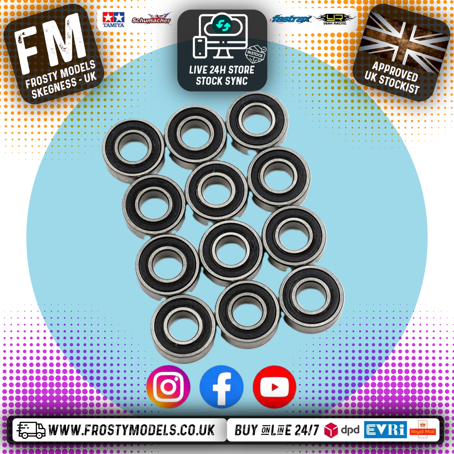 YEAH RACING - Steel Bearing Set (12pcs) For Tamiya Frog / Blackfoot - YBS-0032