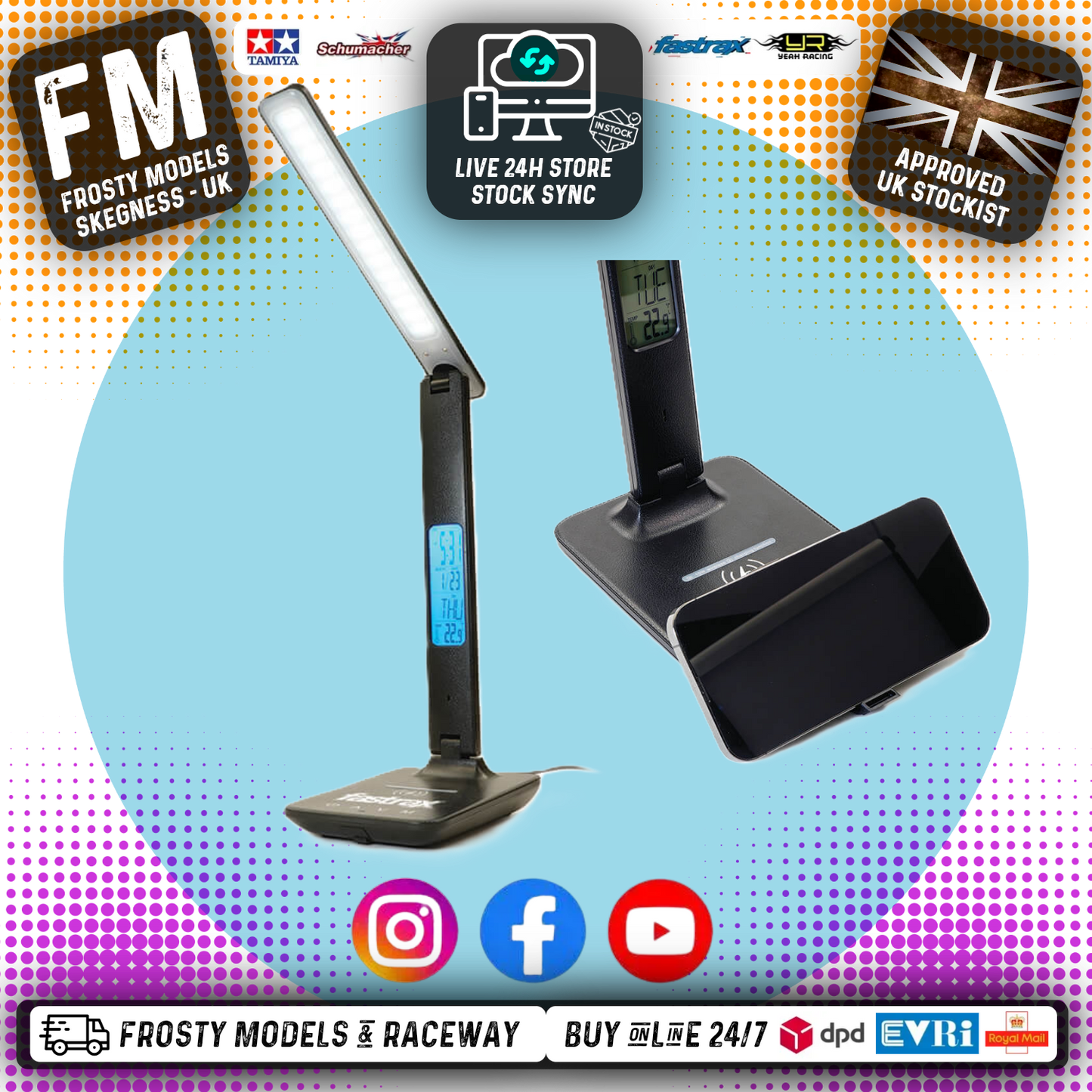 FASTRAX - MULTI-FUNCTION LED RC PIT LIGHT W/ wireless phone charging - UK 3-PIN - FAST400