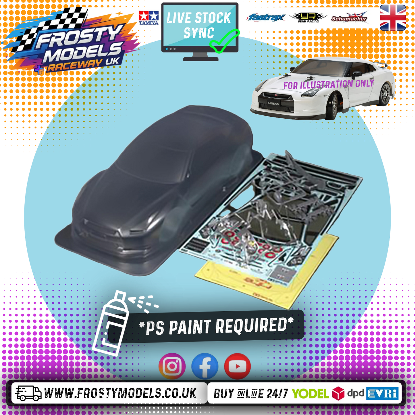 TAMIYA 51340 - 1/10 RC Nissan GT-R Body Shell 190mm wide / 257mm Standard Wheelbase - With Stickers, Masking and Body Parts
