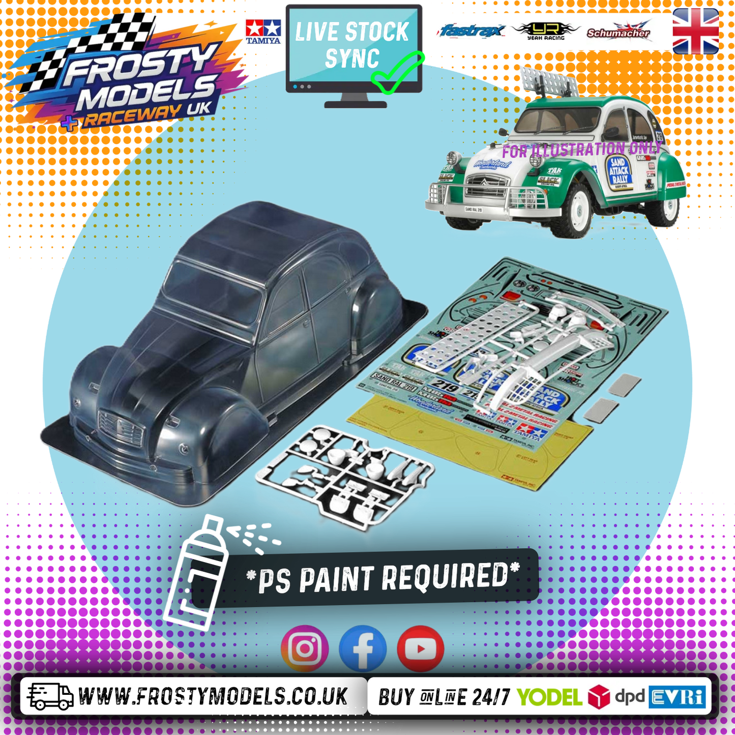 Tamiya 51617 - RC BODY CITROEN 2CV RALLY (1/10 M-Chassis size 239mm Wheel Base) - Body parts, Stickers & Masking Included