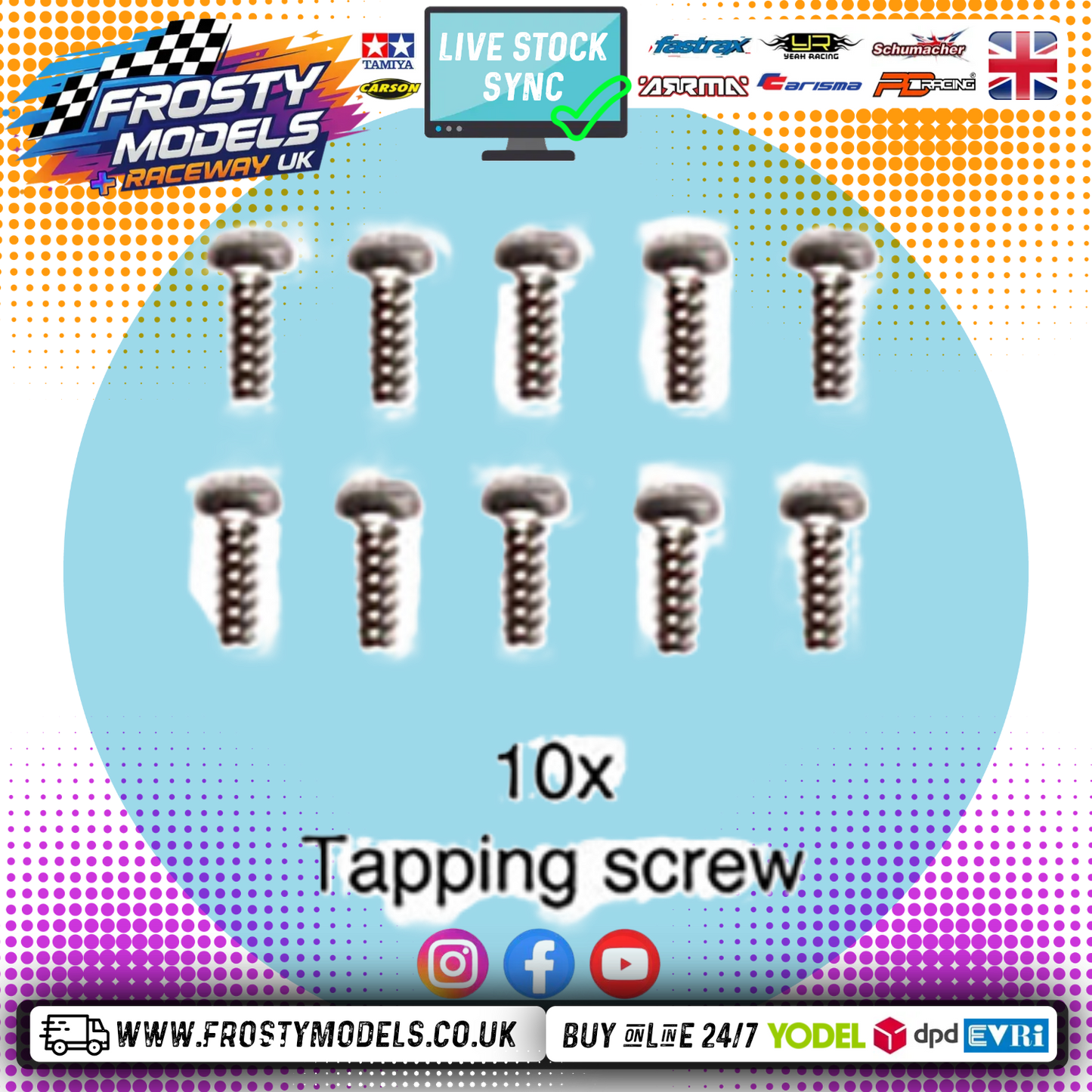 TAMIYA - (10PCS) RC 3X8MM TAPPING BUTTON HEAD SCREWS (MC1) - (FOR TT01/TT02 & OTHERS) 58271