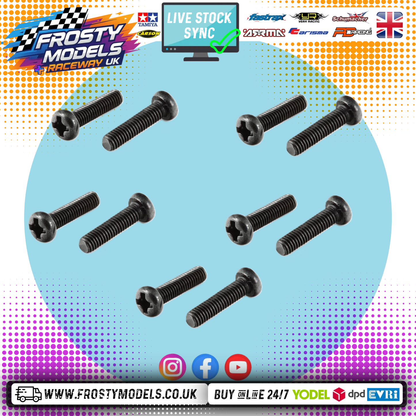 TAMIYA - (10PCS) RC 3x12MM Machine BUTTON HEAD Bolts - (FOR TT01/TT02 & OTHERS)