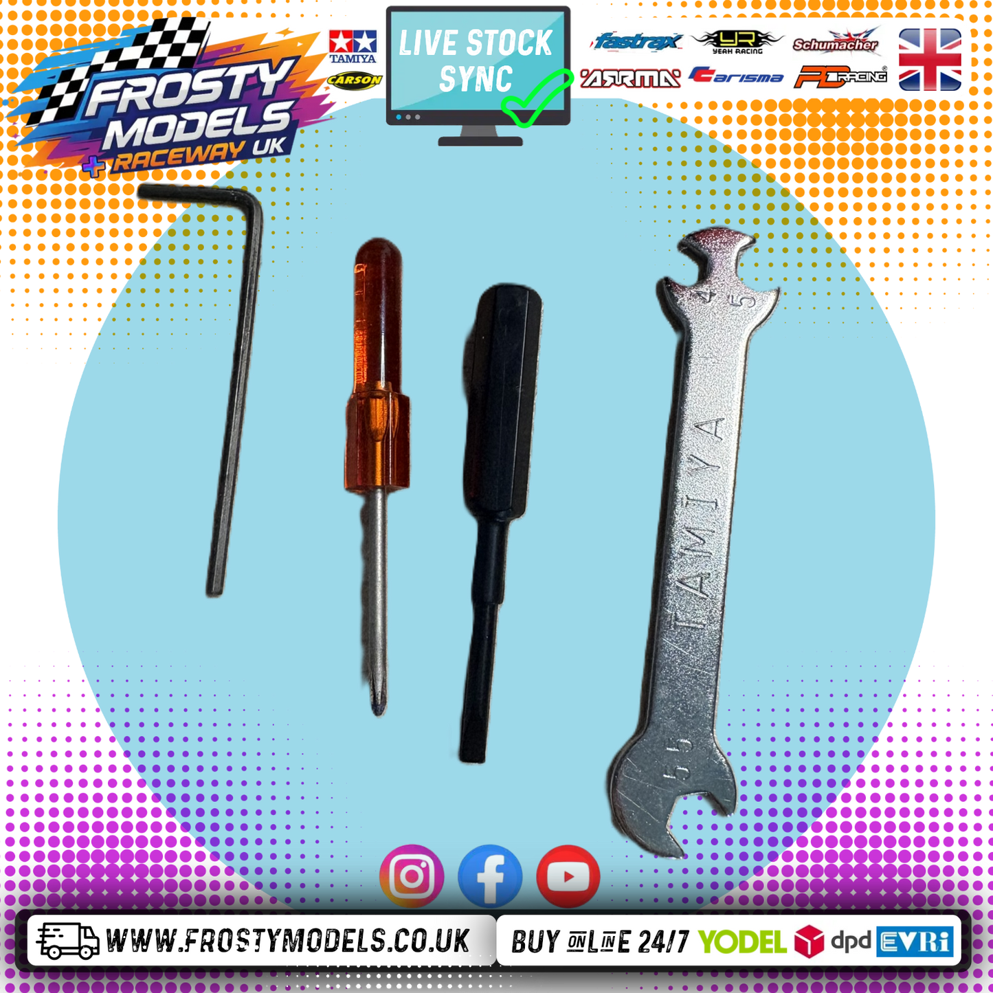TAMIYA - Micro Screw Driver Set - 1.5mm Allen Key, Micro Cross Head & Flat Driver, 4, 5, 5.5mm Wrench Set