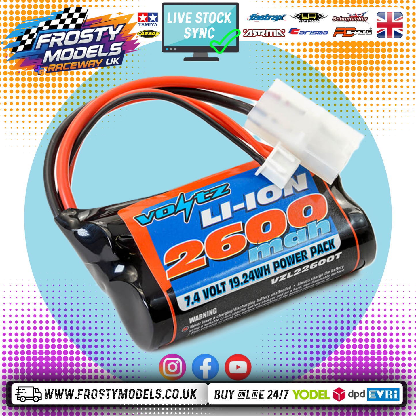 VOLTZ LI-ION 7.4V 2600MAH BATTERY WITH TAMIYA PLUG (For Hen Long Tug Boat) - VZL22600T