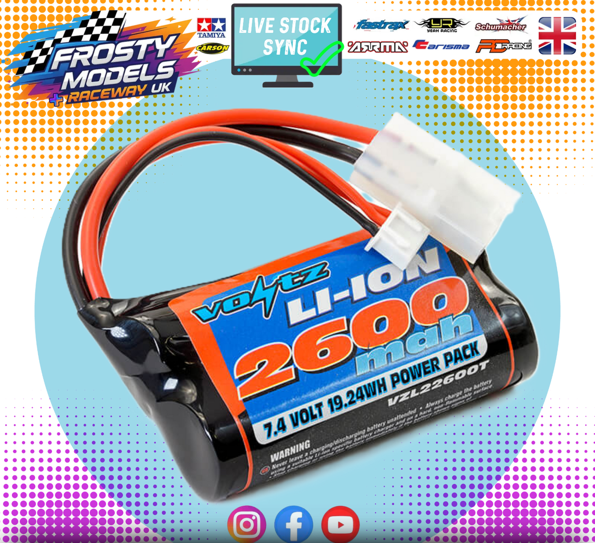 VOLTZ LI-ION 7.4V 2600MAH BATTERY WITH TAMIYA PLUG (For Hen Long Tug Boat) - VZL22600T