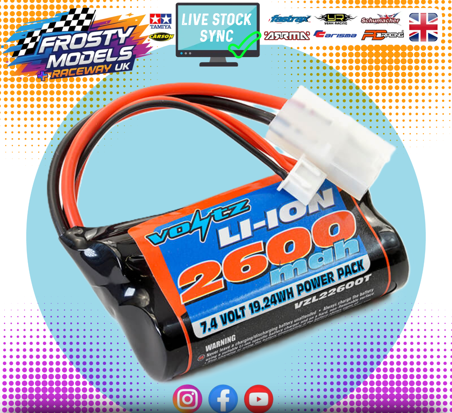 VOLTZ LI-ION 7.4V 2600MAH BATTERY WITH TAMIYA PLUG (For Hen Long Tug Boat) - VZL22600T