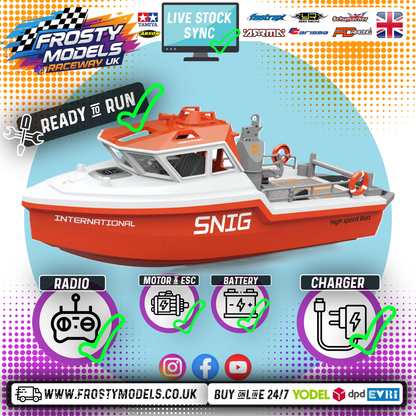 HENG LONG - SNIG RESCUE RTR BOAT BRUSHLESS & LIPO 320MM LENGTH WHITE - HL3702-W