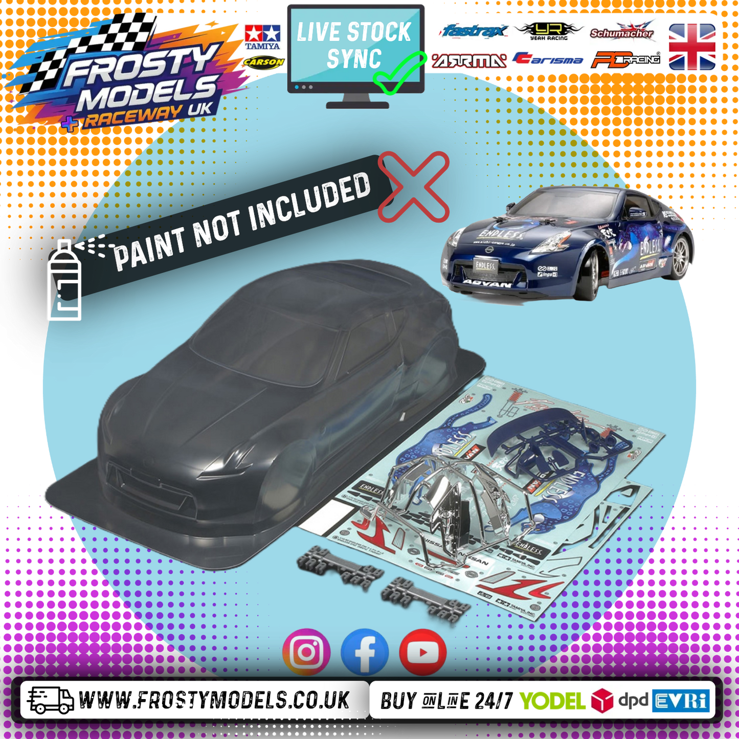 TAMIYA 51428 - 1/10 RC Endless Nissan 370Z Body Shell 190mm wide / 257mm Standard Wheelbase - With Stickers, Masking and Body Parts