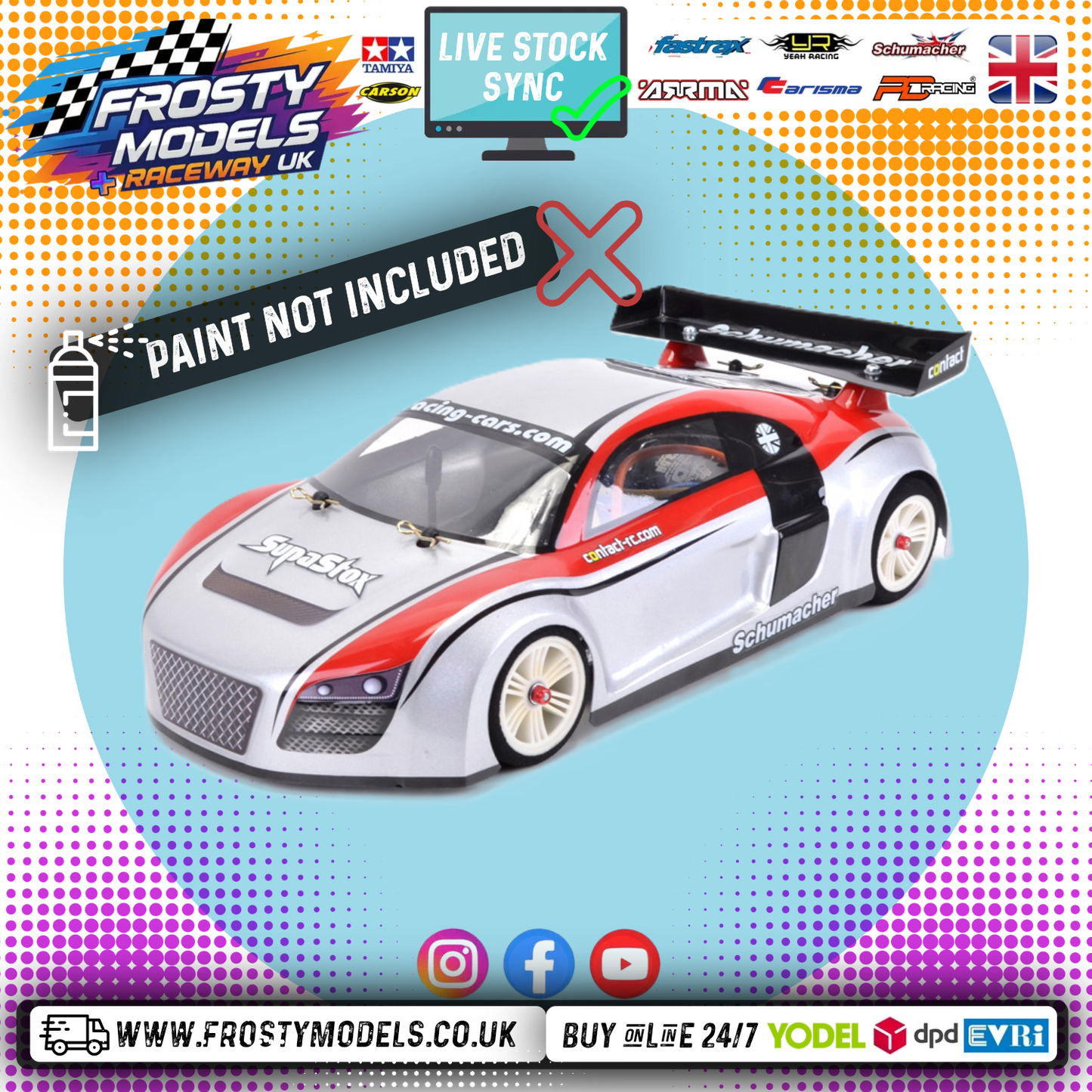 SUPASTOX GT12 TYPE AU 1/12 SCALE (FITS ATOM) (CLEAR LEXAN) Audi TT Body Shell - G903 (200mm wheelbase / 164mm wide)