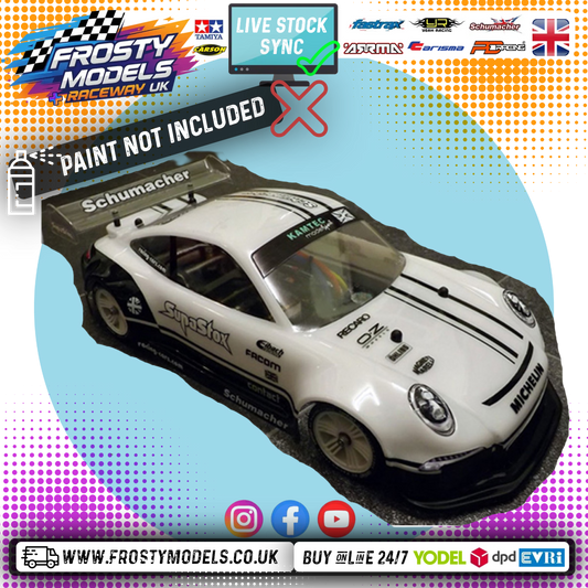 SUPASTOX GT12 TYPE PGT3 1/12 SCALE (FITS ATOM) (CLEAR LEXAN) Porsche GT3 Body Shell - G907 (200mm wheelbase / 164mm wide)