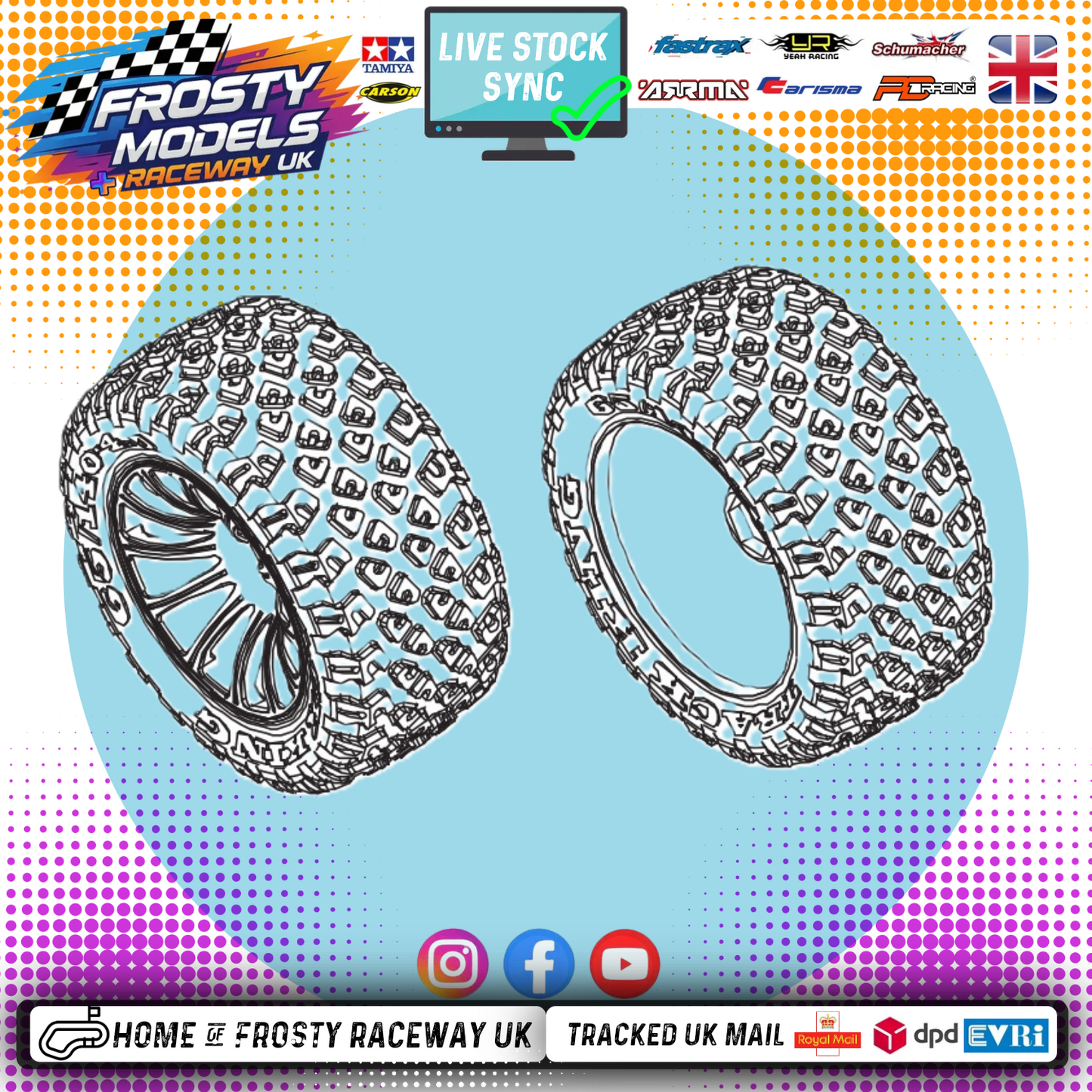 PD RACING SPARES - 1/10TH TK10 & TR10 - Truck Wheels & Tyres (One Pair) BLACK - PD860-001