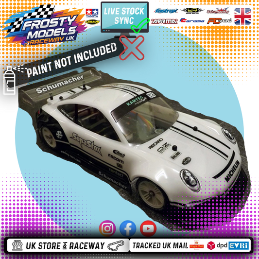 SUPASTOX GT12 TYPE PGT3 1/12 SCALE (FITS ATOM) (CLEAR LEXAN) Porsche GT3 Body Shell - G907 (200mm wheelbase / 164mm wide)