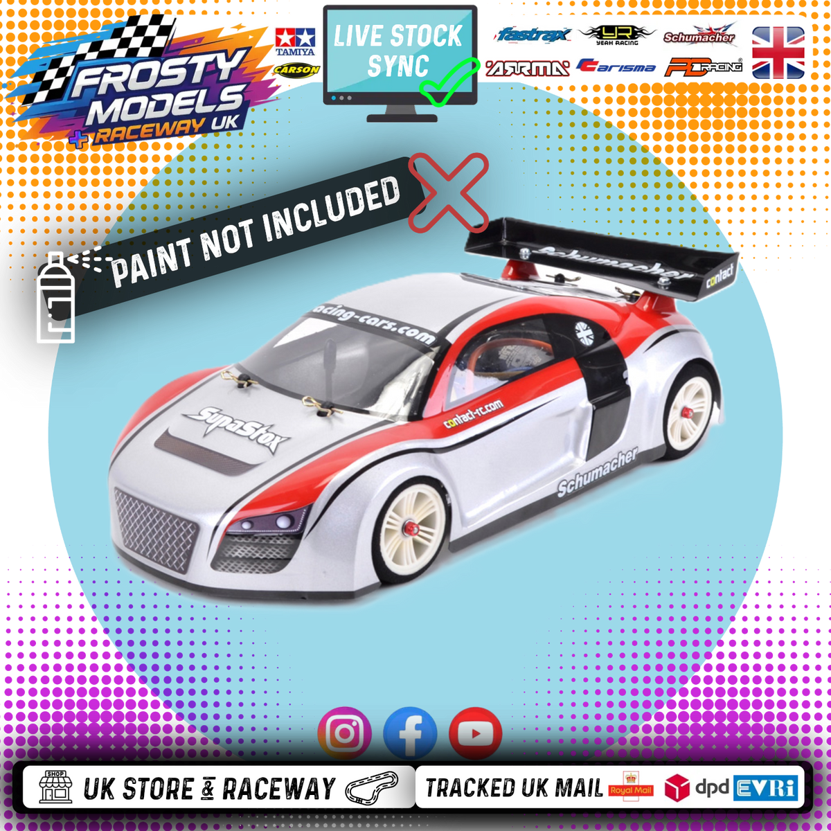 SUPASTOX GT12 TYPE AU 1/12 SCALE (NOT ATOM) (CLEAR LEXAN) Audi TT Body Shell - G903 (205mm wheelbase / 160mm wide)