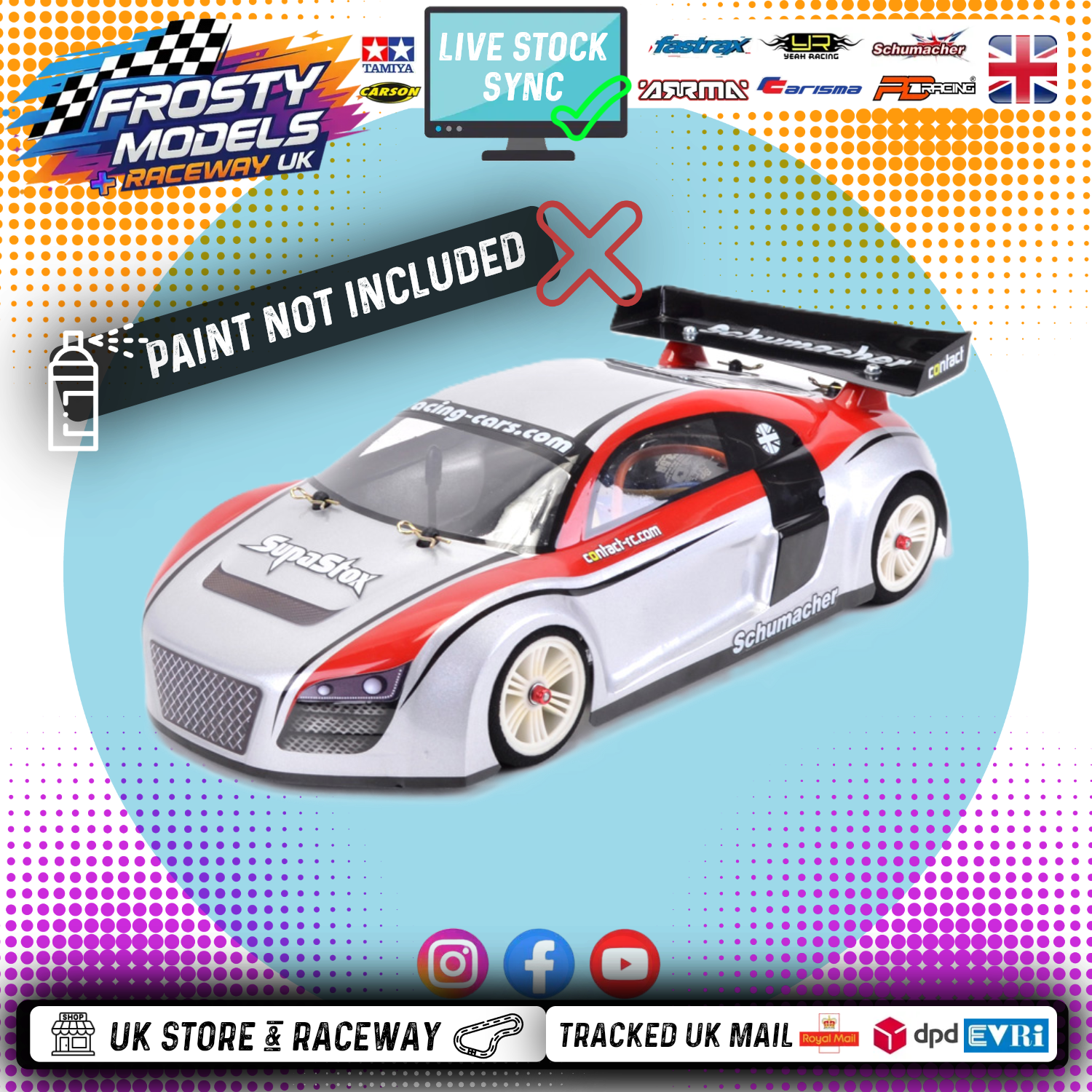 SUPASTOX GT12 TYPE AU 1/12 SCALE (NOT ATOM) (CLEAR LEXAN) Audi TT Body Shell - G903 (205mm wheelbase / 160mm wide)