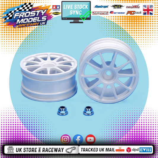 Tamiya 50732 - 1/10 (2PCS with nuts) RC Touring Car White 10 SPOKE Wheels (26mm / O-Offset) 12mm Hex Drive