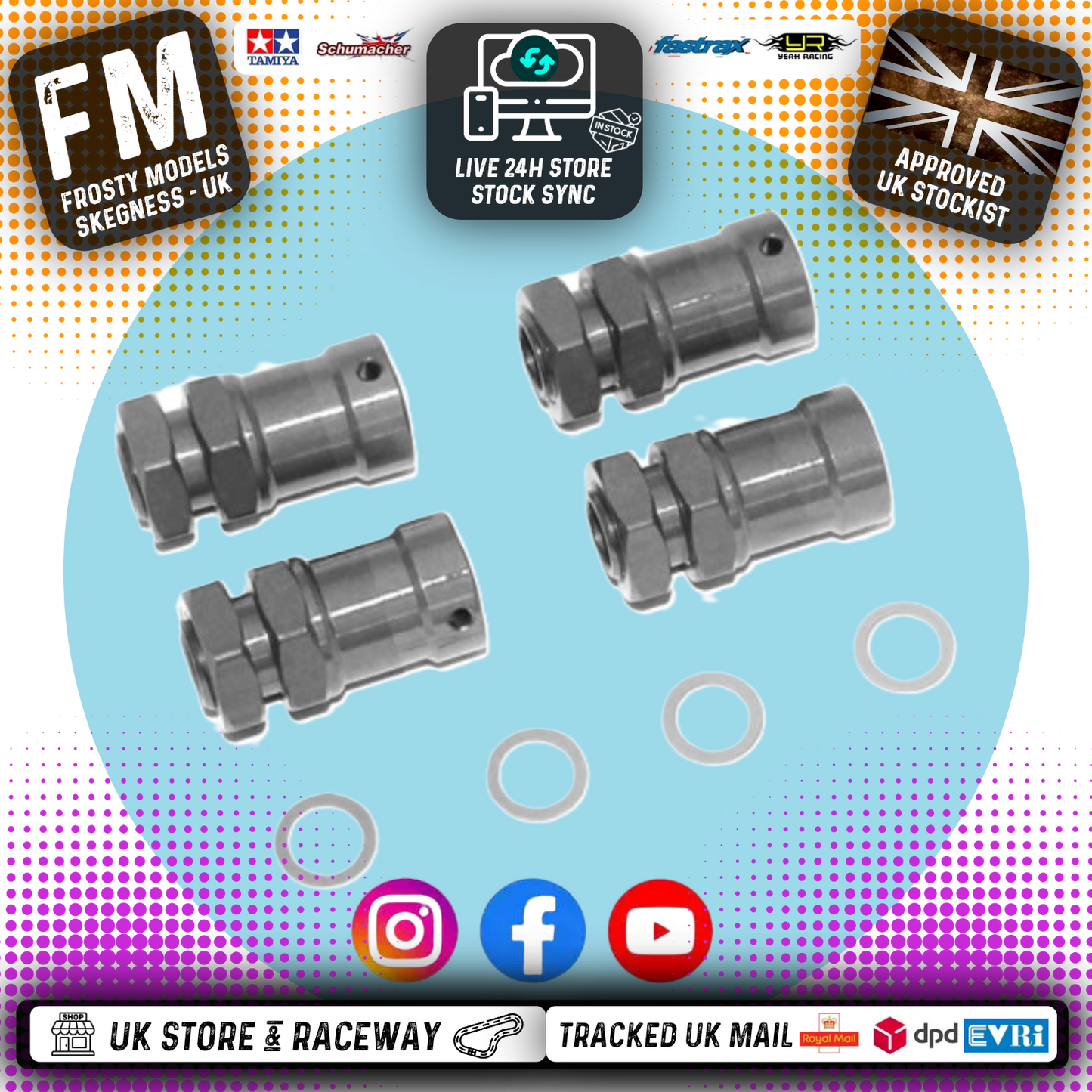 Fastrax - 1/8th 15mm Extension Hub Adaptors - To Widen Track (17MM HEX) (Does Not Fit PD RACING)