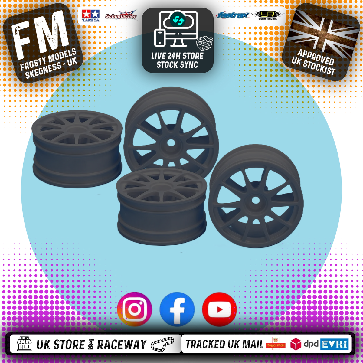 Tamiya - 50732 X2 PACKS - 1/10 (4PCS) RC Touring Car GREY 10 SPOKE Wheels (26mm / O-Offset) 12mm Hex Drive