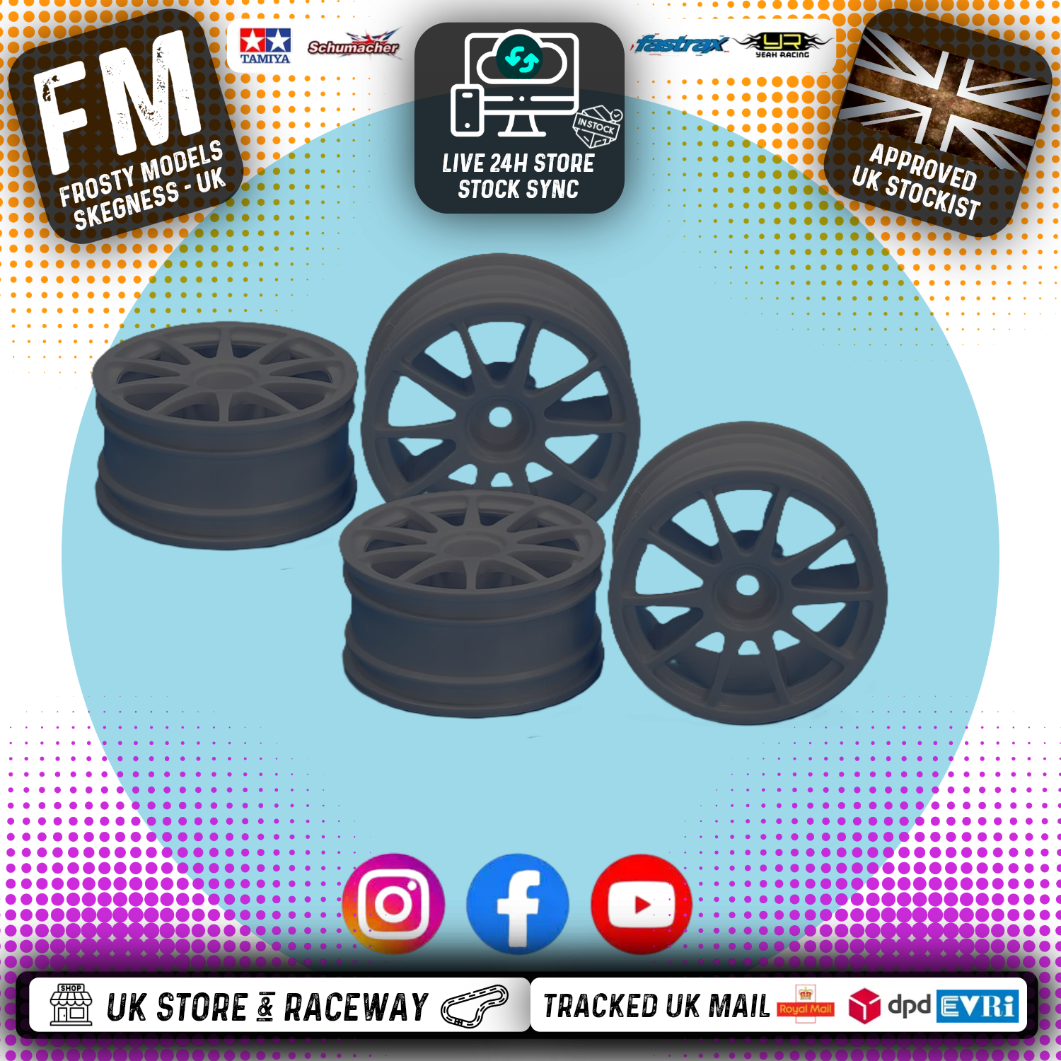 Tamiya - 50732 X2 PACKS - 1/10 (4PCS) RC Touring Car GREY 10 SPOKE Wheels (26mm / O-Offset) 12mm Hex Drive