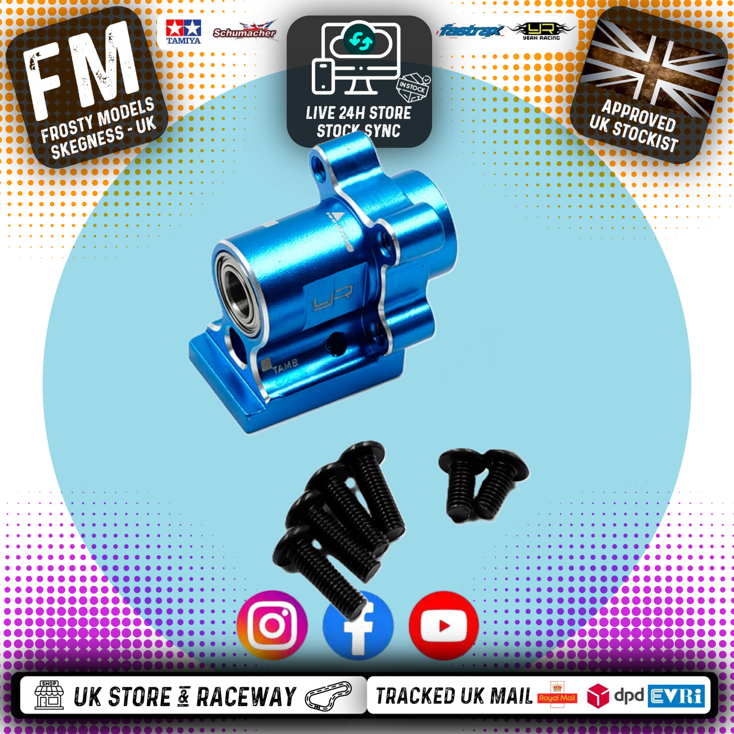 YEAH RACING - Aluminum Bearing Spur Shaft Mount For Tamiya MB01 & BT01 - TAMB-004BU