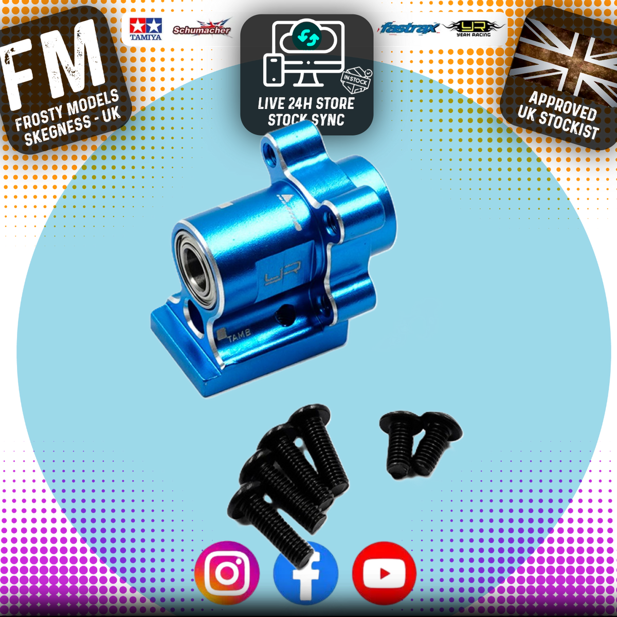 YEAH RACING - Aluminum Bearing Spur Shaft Mount For Tamiya MB01 & BT01 - TAMB-004BU