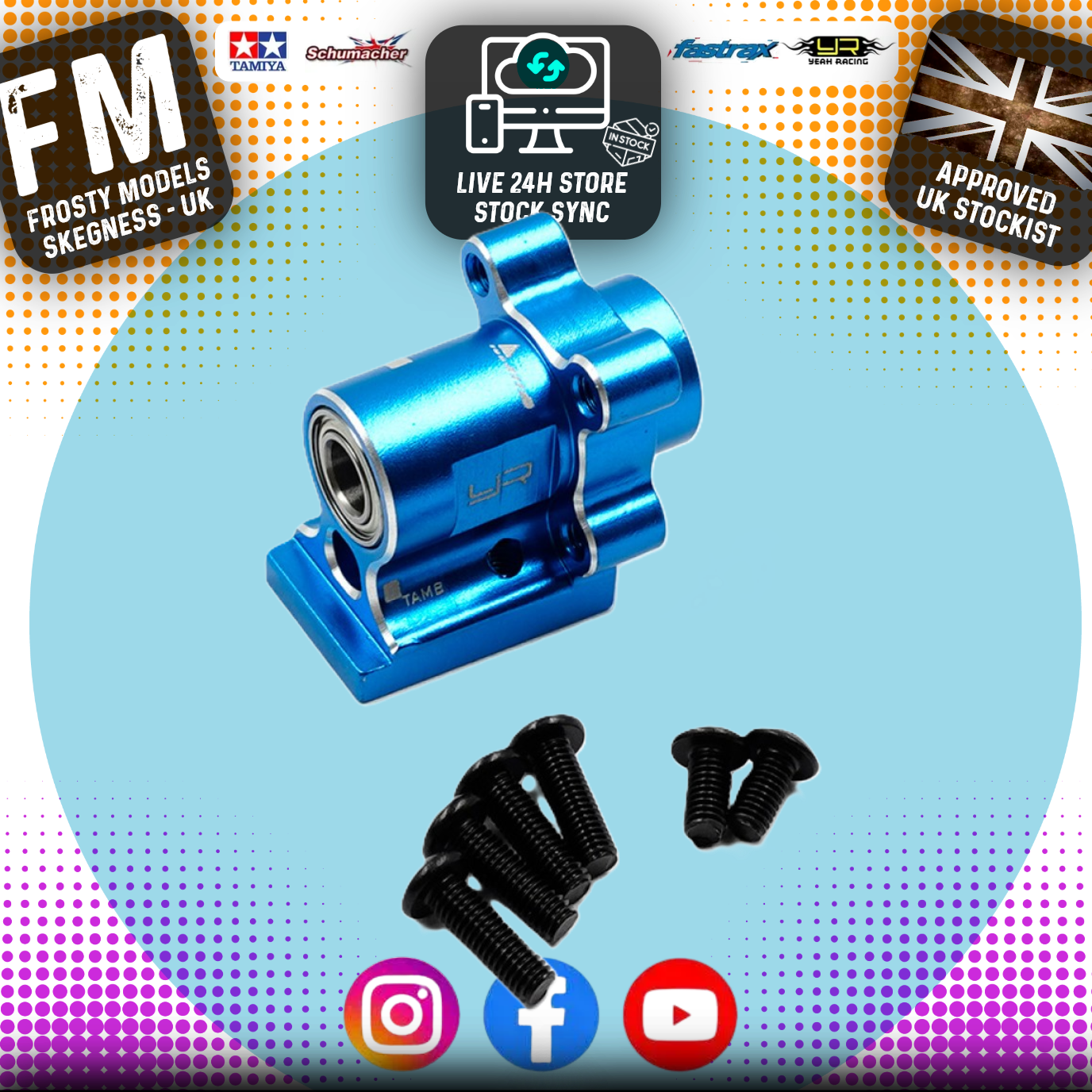YEAH RACING - Aluminum Bearing Spur Shaft Mount For Tamiya MB01 & BT01 - TAMB-004BU