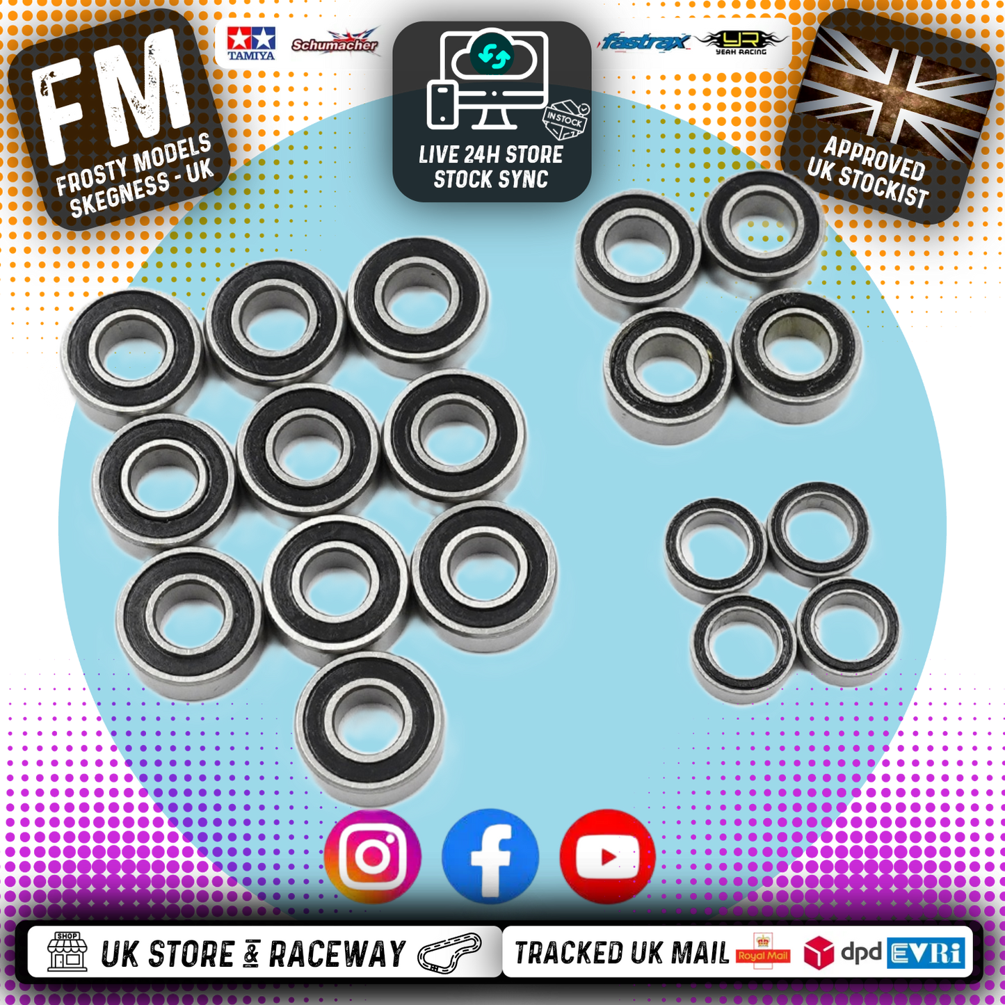 YEAH RACING - Bearings (18pcs) Tamiya Tamiya DT04 NXGEN FIGHTER - YBS-0075