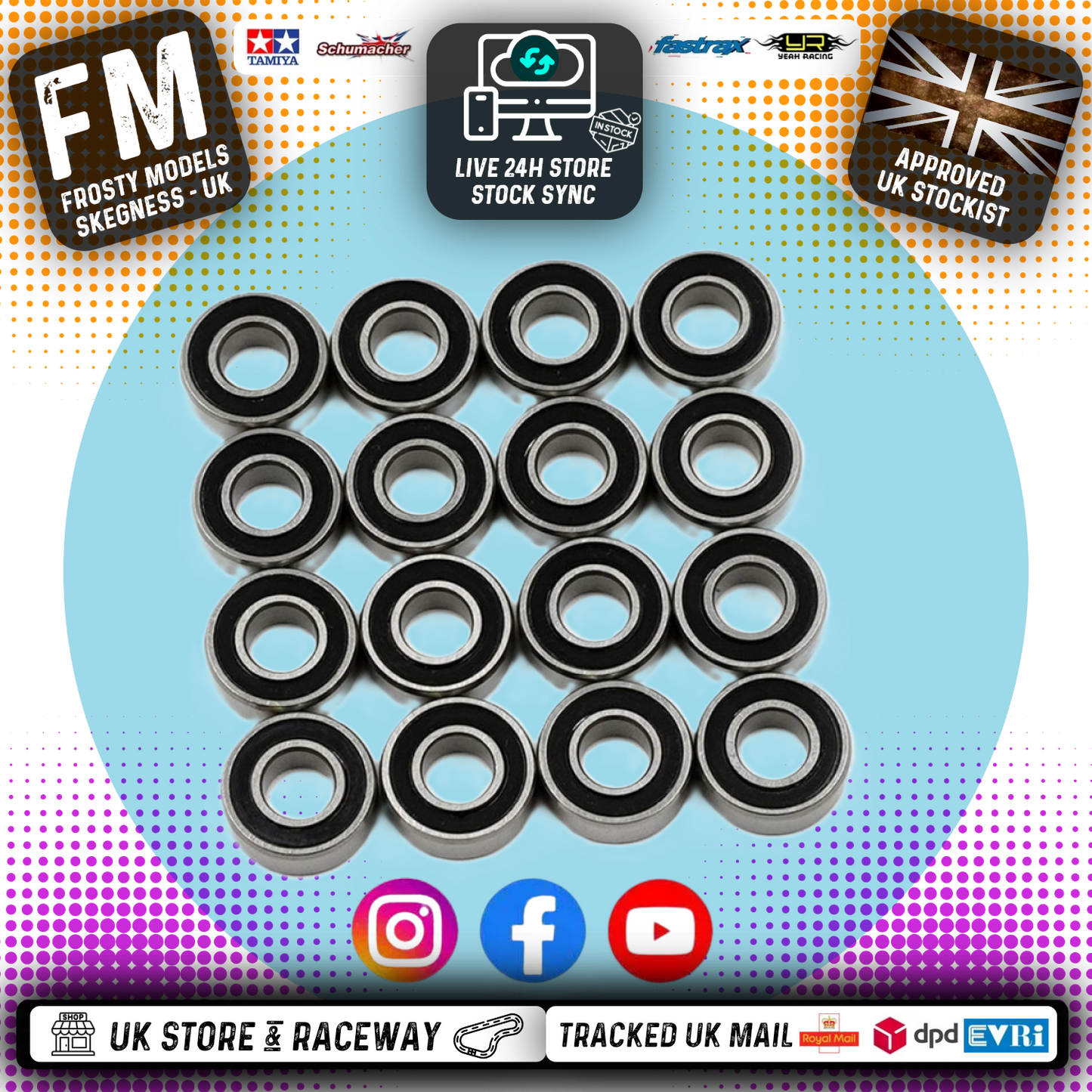 YEAH RACING - Bearings (16pcs) Tamiya Wild Willy 2 (WR02) Honda City Turbo - YBS-0058