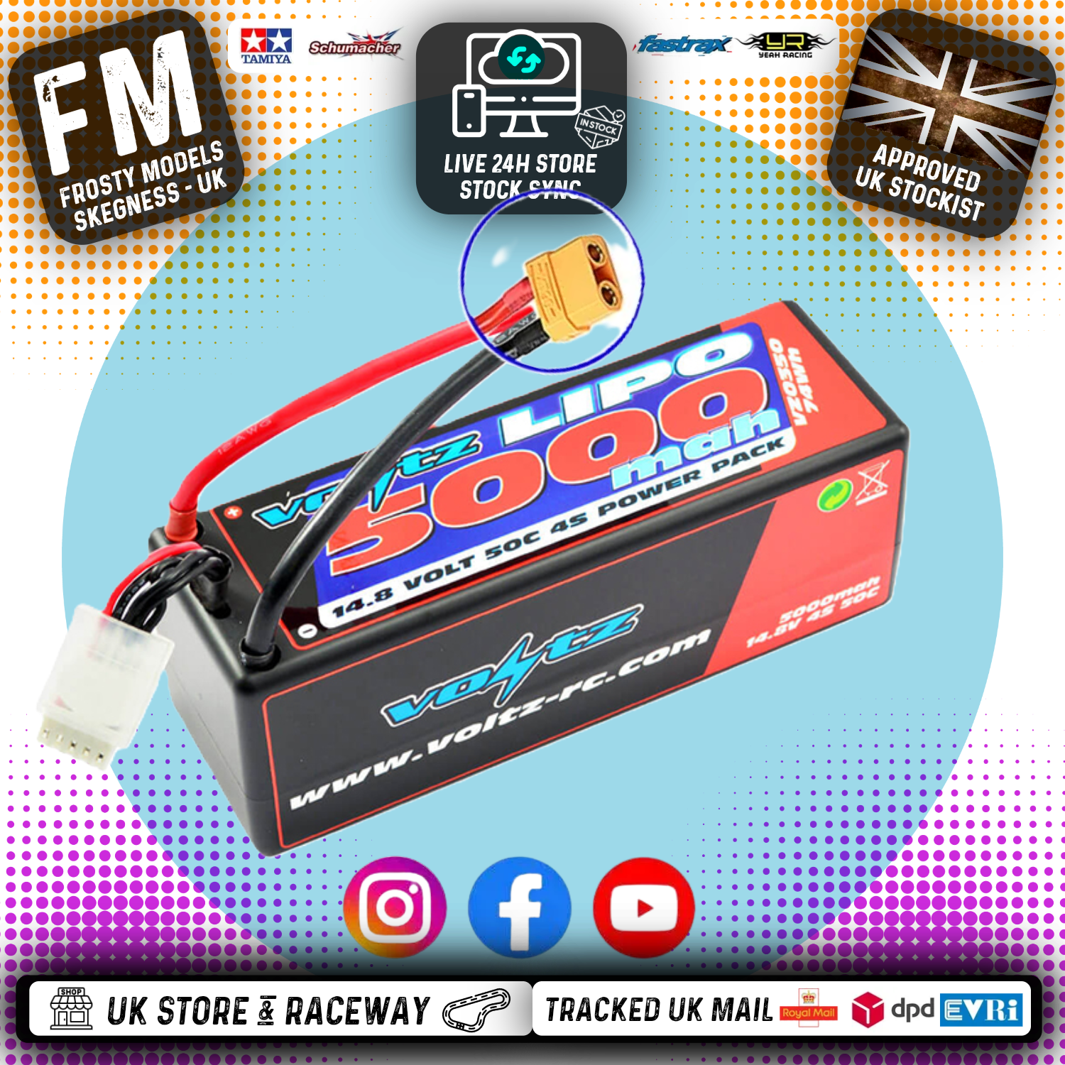 VOLTZ - 5000MAH 14.8V 4S - 30C LIPO BATTERY W/ XT90 PLUG (RC BUGGIES & TRUCKS) - VZ0350XT90
