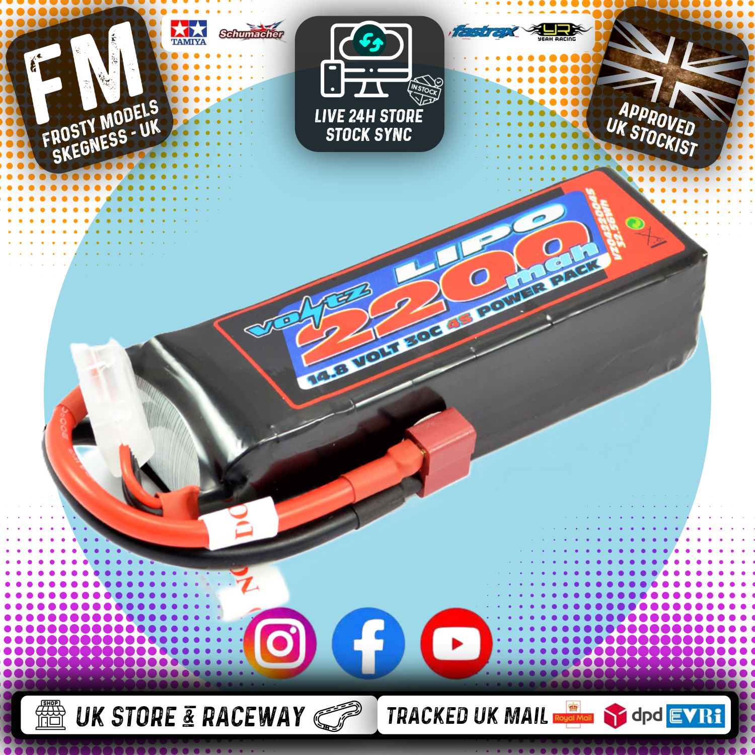 VOLTZ - 2200MAH 14.8V 4S - 30C LIPO (small profile) BATTERY W/ DEANS PLUG (RC BUGGIES & TRUCKS) - VZ0422004S