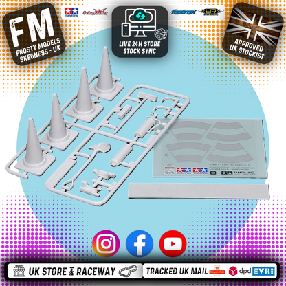 Tamiya - 56558 1/14 Tractor Truck Accessories Set - Cones, Shovel, Fire Extinguisher & Stickers (Unpainted)