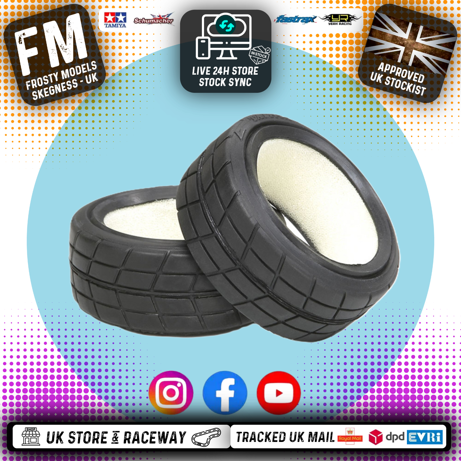 TAMIYA - 51023 1/10 RC CAR RACING RADIAL TIRES/TYRES w/inserts 24MM WIDE (2PCS)