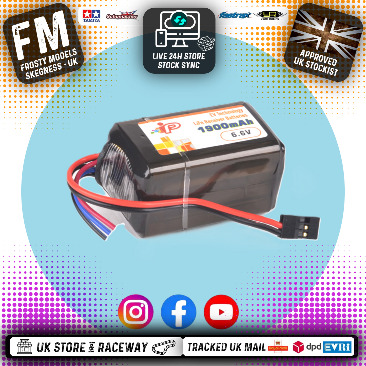 Intellect - RC Radio Battery TX / Rx LiFe 1900mAh 1C 2S SQ Hump - Size: 32x31.8x55.5mm - IPLFP753048-2S2P