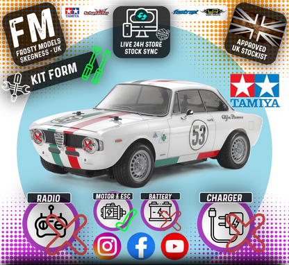 TAMIYA 58732 - RC 1/10 Giulia sprint GTA Club (MB01) Mini FWD/RWD M-CHASSIS CAR (ESC & MOTOR INCLUDED - Requires, Radio/Servo Set, Battery & Charger)
