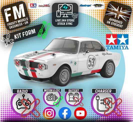 TAMIYA 58732 - RC 1/10 Giulia sprint GTA Club (MB01) Mini FWD/RWD M-CHASSIS CAR (ESC & MOTOR INCLUDED - Requires, Radio/Servo Set, Battery & Charger)