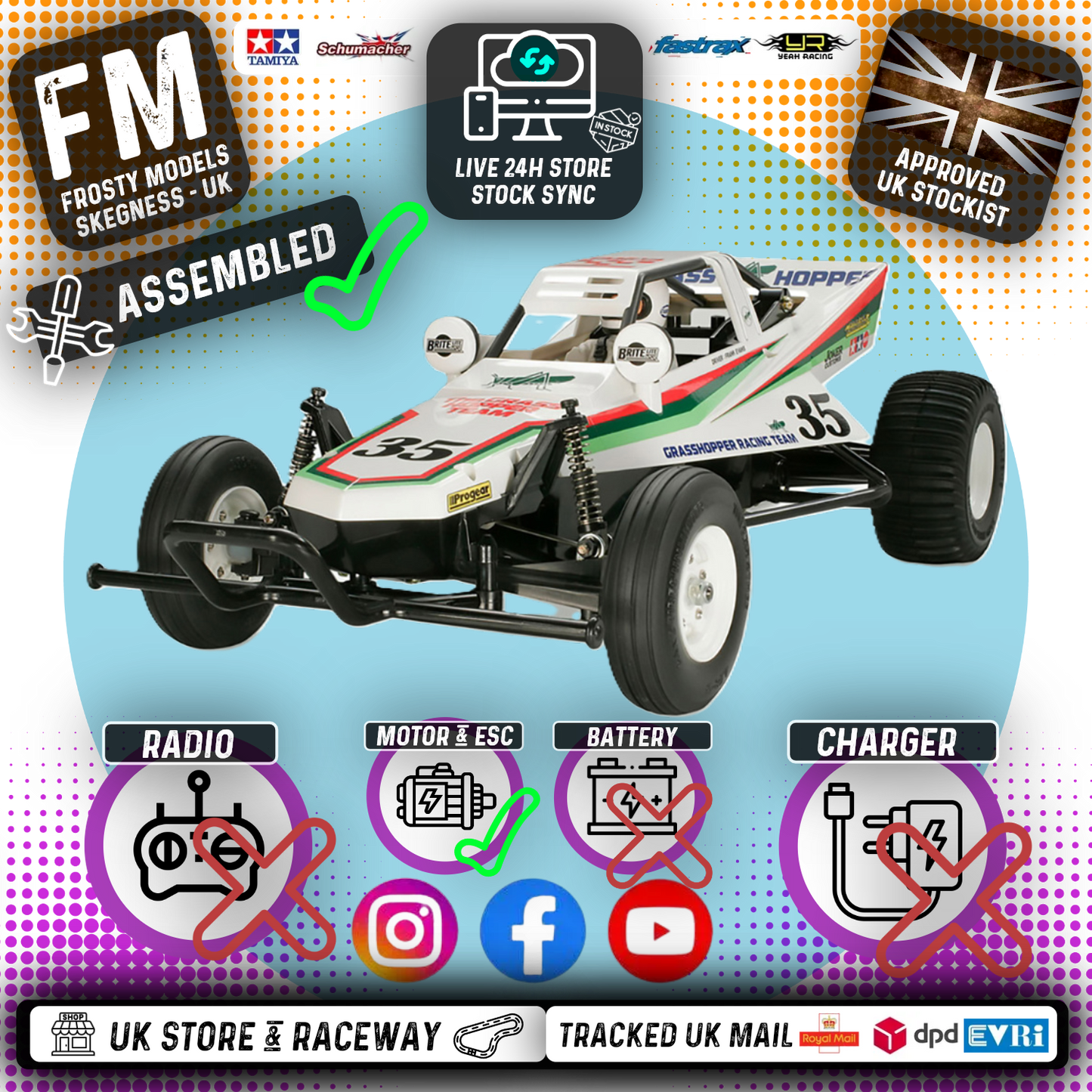 TAMIYA 46704 - Xpert Built GRASSHOPPER - 1/10 2WD BUGGY (ESC included - Requires Radio, Motor, Servo, Battery & Charger)