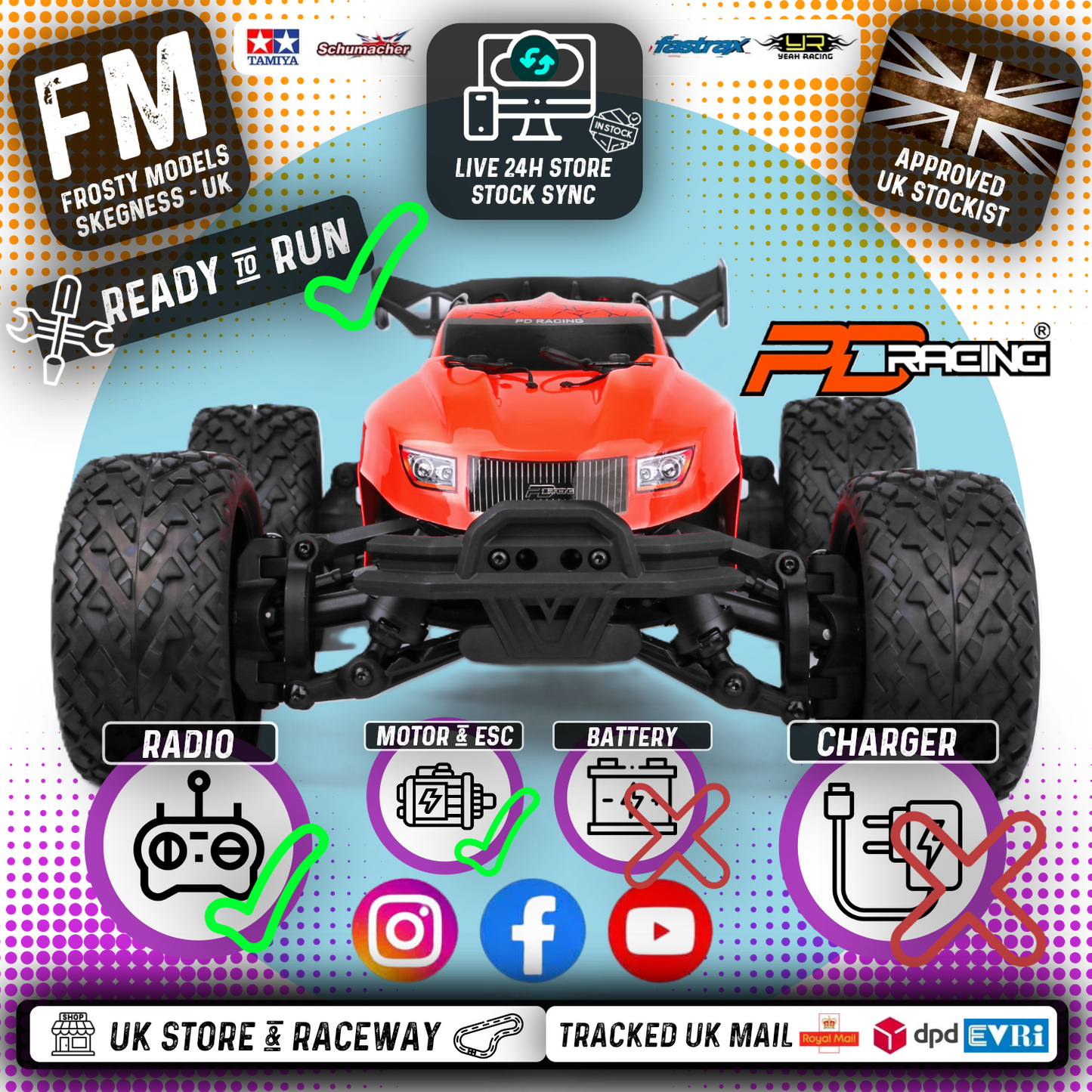 PD RACING - 1/10 (OUT OF STOCK AT SUPPLIER) 4wd Radio Controlled RC BASHER Truck TR10 4S Brushless Truggy (55MPH) - PD861R (No battery (IC5 plug fitted) or charger included)