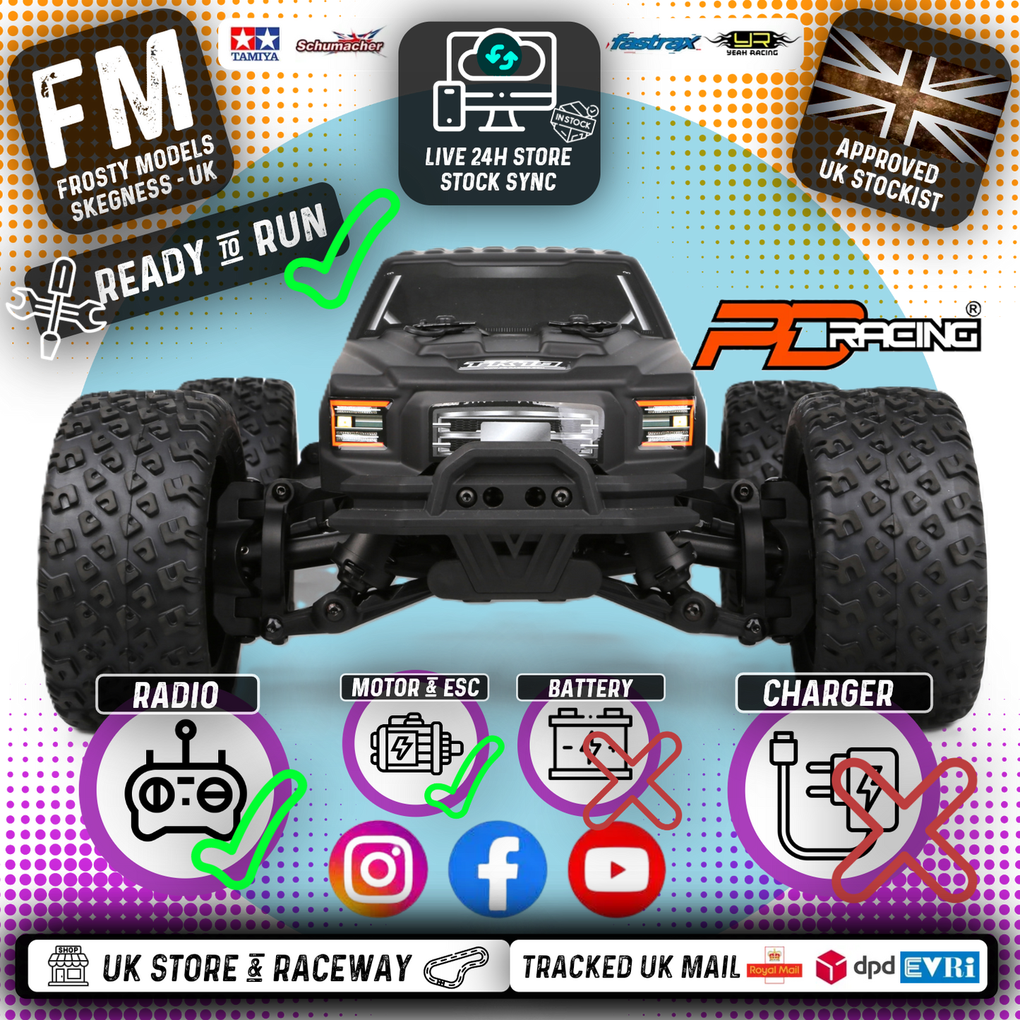 PD RACING - 1/10 (OUT OF STOCK AT SUPPLIER) 4wd Radio Controlled RC BASHER Truck TK10 4S Brushless Truck (55MPH) - PD860R (No battery (IC5 plug) or charger included)