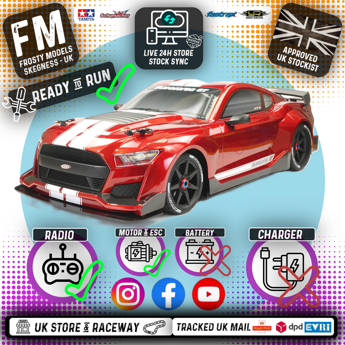 FTX - 1/7TH SCALE SUPAFORZA GT - ON ROAD RTR BRUSHLESS RC CAR (w/LED'S) - RED - FTX5494R (Requires 4S or 6S Battery & Charger)