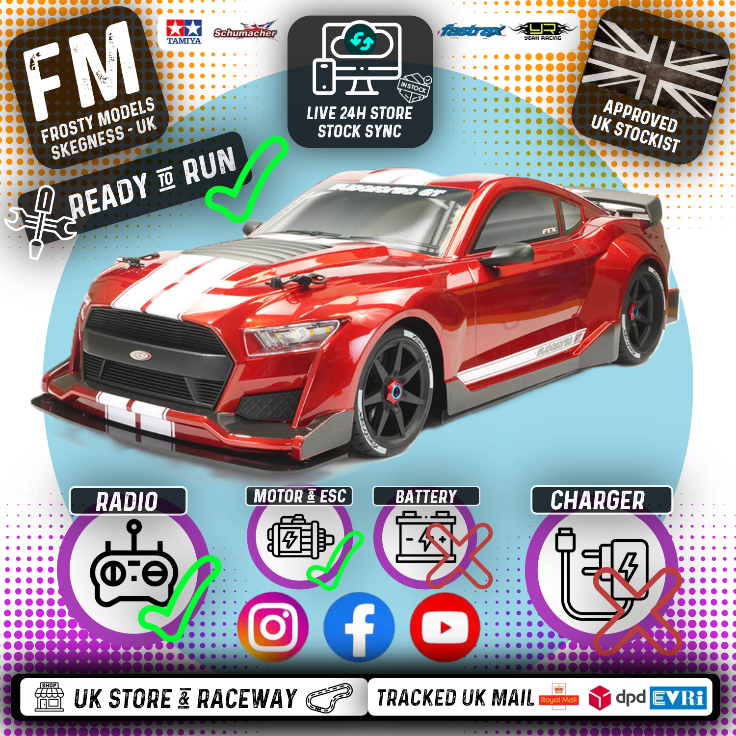 FTX - 1/7TH SCALE SUPAFORZA GT - ON ROAD RTR BRUSHLESS RC CAR (w/LED'S) - RED - FTX5494R (Requires 4S or 6S Battery & Charger)