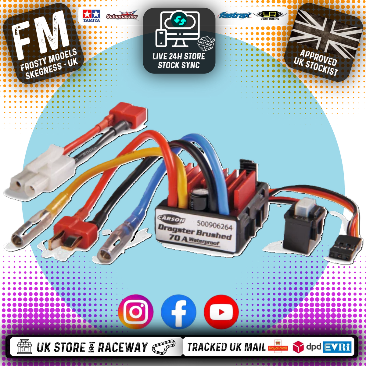 Carson Dragster - 1/10 RC BRUSHED ESC (like Hobbywing 1060) - TAMIYA PLUG (70AMP) Deans & Tamiya Plug