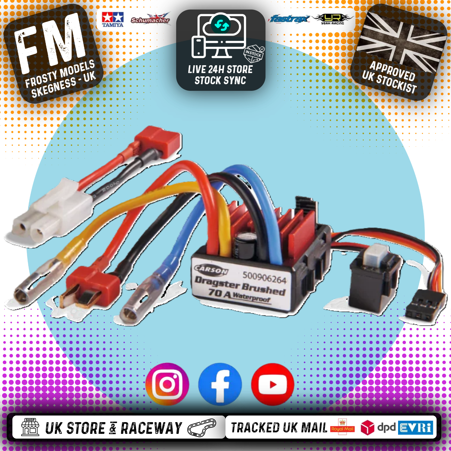 Carson Dragster - 1/10 RC BRUSHED ESC (like Hobbywing 1060) - TAMIYA PLUG (70AMP) Deans & Tamiya Plug