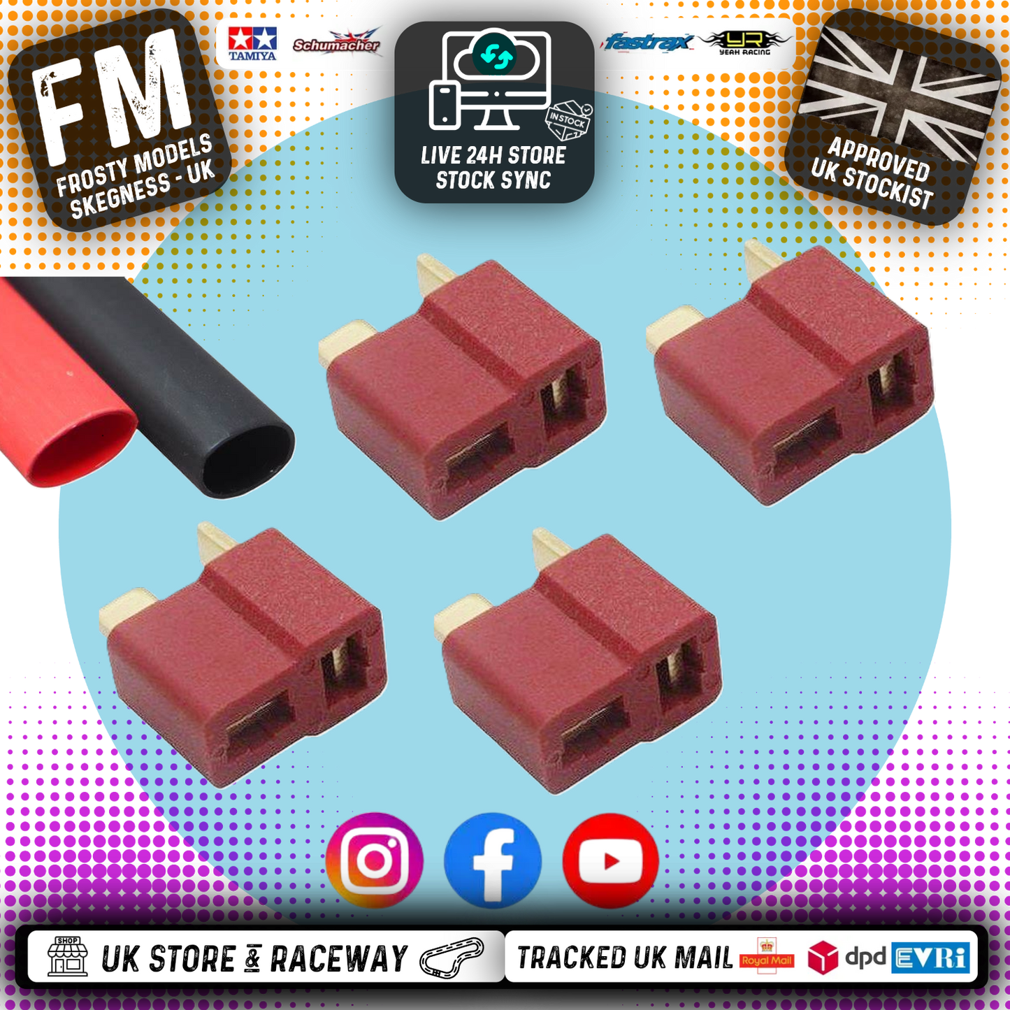 SCHUMACHER - T CONNECTOR (DEANS) RED 4X FEMALE & HEATSHRINK - H1048