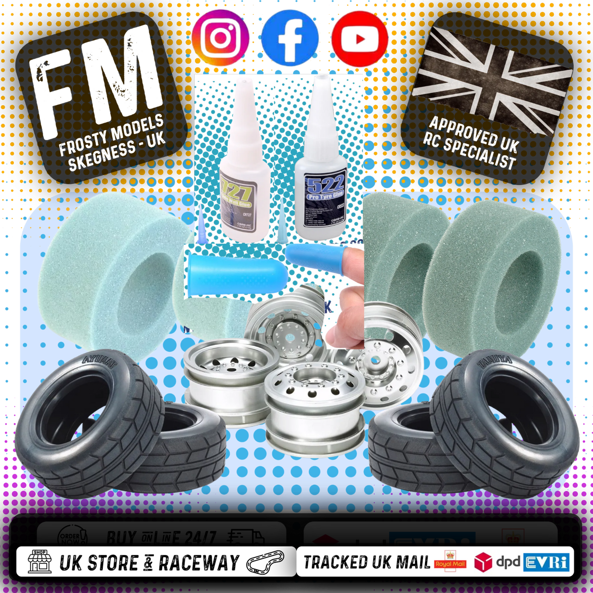 Tamiya - Euro Truck Wheels, Tires, Tubby Inserts, Glue & Service Deal (Tire & Sidewall Glue Included)