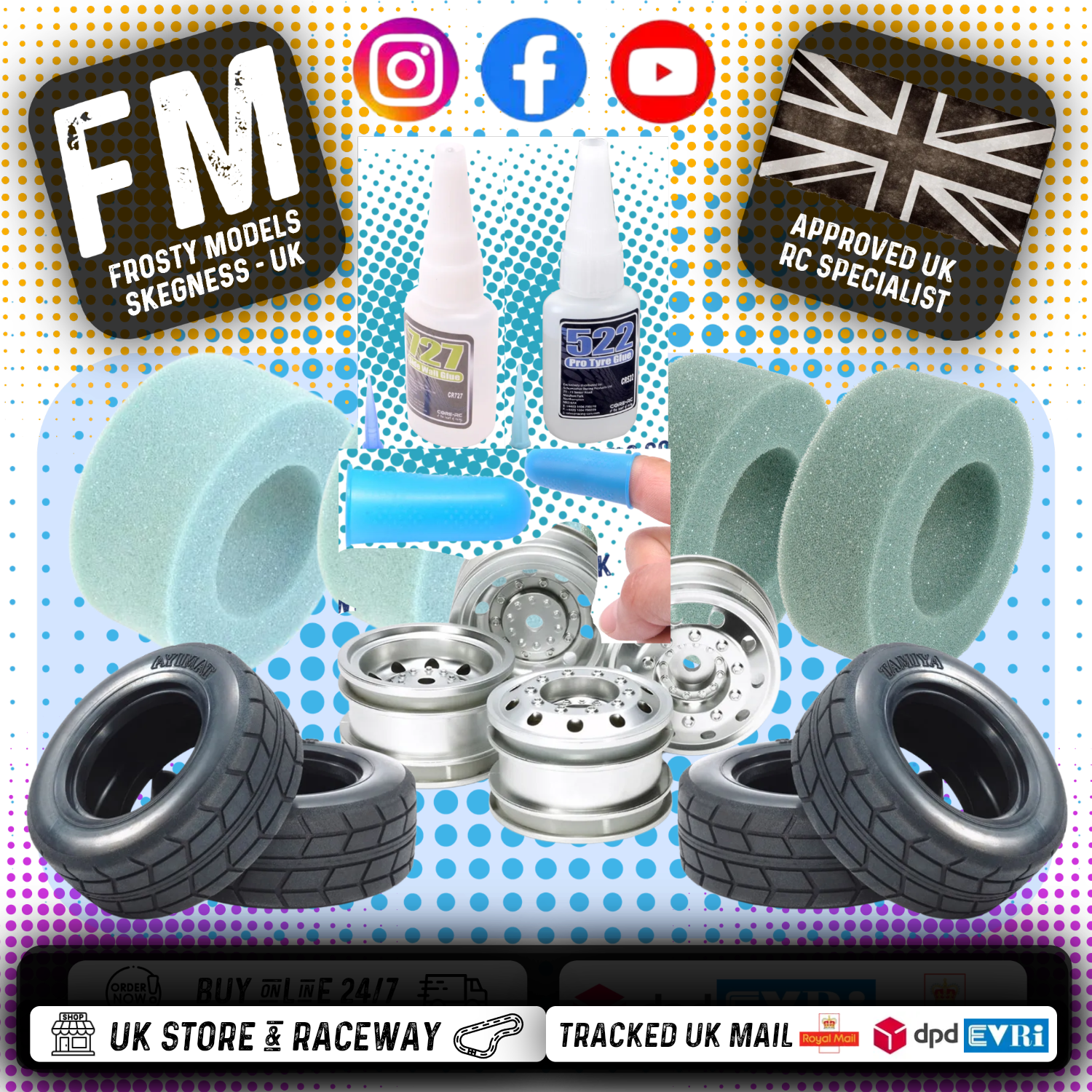 Tamiya - Euro Truck Wheels, Tires, Tubby Inserts, Glue & Service Deal (Tire & Sidewall Glue Included)