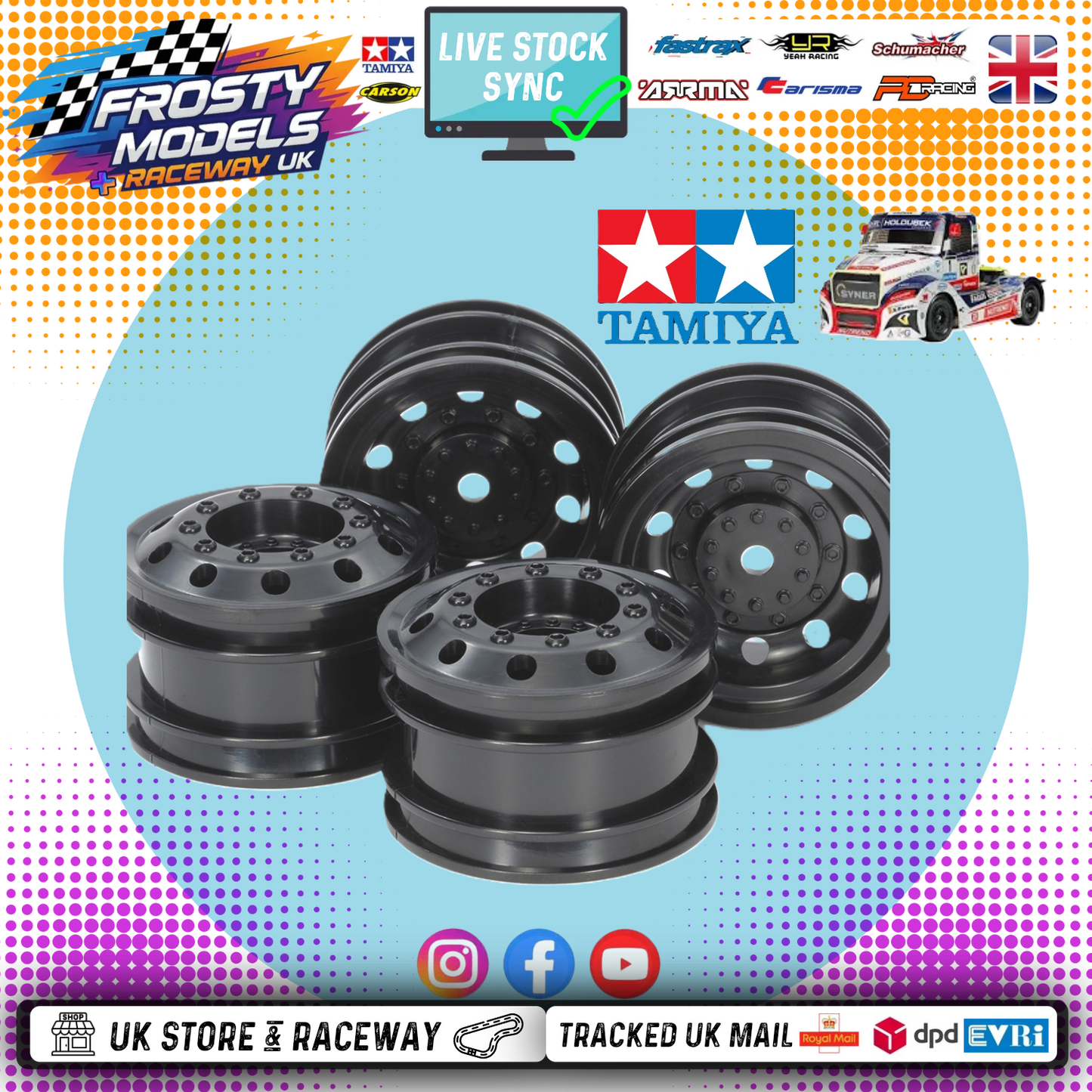 TAMIYA 54741 - TT01E RC 1/14 EURO TRUCK WHEELS F&R (BLACK) (2Pcs Each)