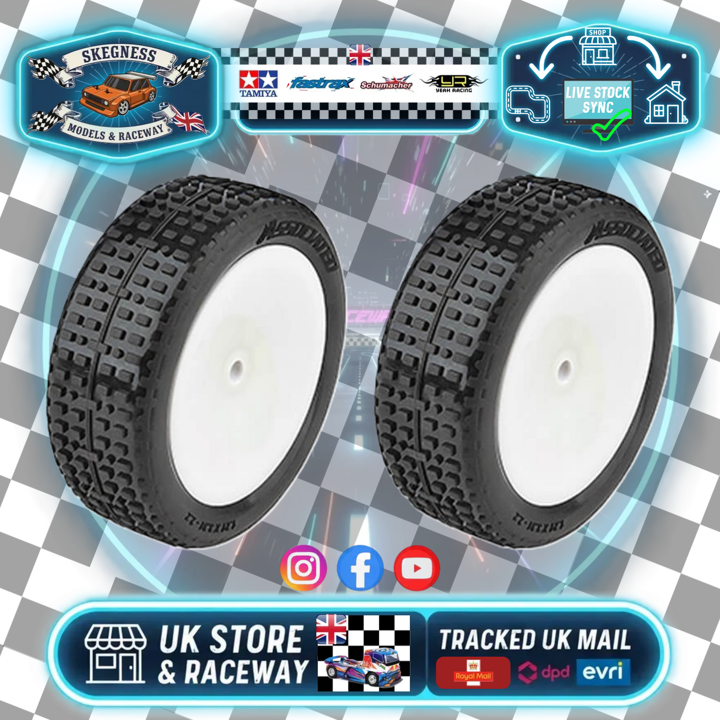 ASSOCIATED - RB10 RTR FRONT WHEELS & TYRES MOUNTED - AS72018 (Hex Fitment - fits any 1/10 Buggy)