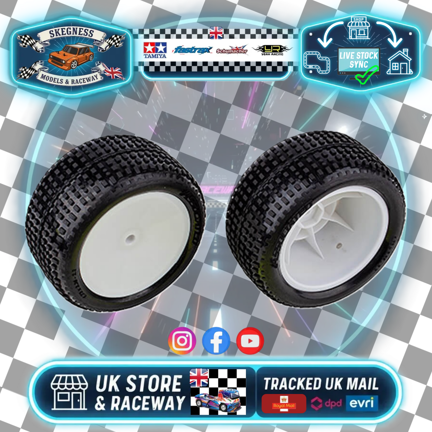 ASSOCIATED - 1/10 RB10 RTR REAR WHEELS & TYRES MOUNTED - AS72019 (Hex Fitment - fits any 1/10 Buggy) (Copy)